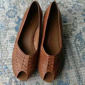 Croft&Barrow Woven Leather Peep-toe Wedges